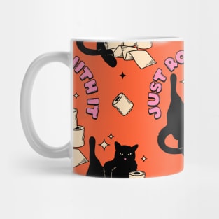 Roll with it Black Cat Pattern in orange Mug